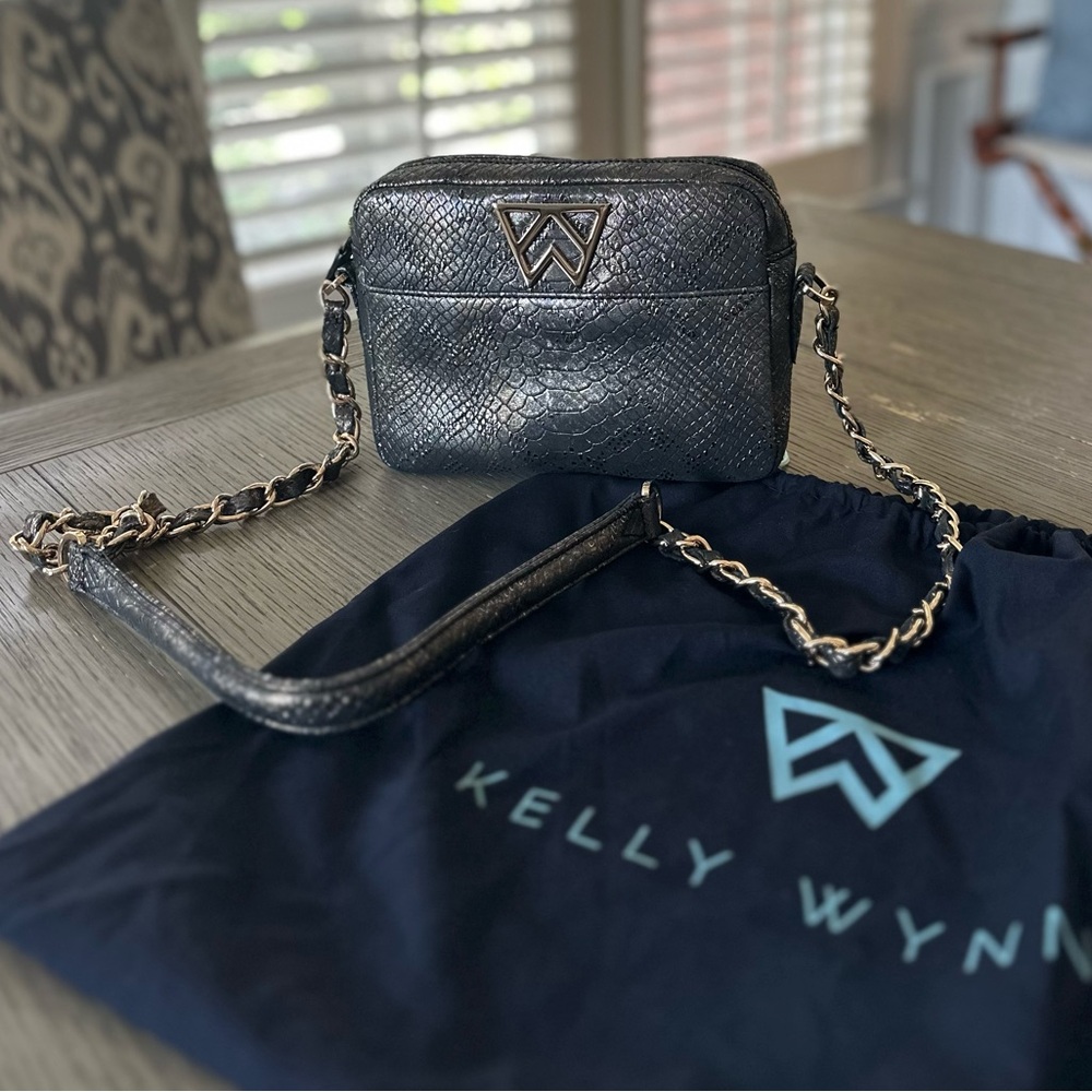 Kelly Wynne gold grey python Mingle Mingle Crossbody Bag